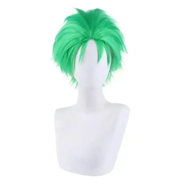 Cosplay Anime Zoro - 애니메이션 슬리크백 그린 짧은 레이어 가발,