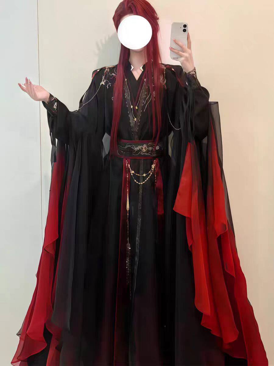 유니섹스 고대 중국 신샤 로브 4종 세트, 블랙 레드  - Anime Cosplay In Chinese 리뷰 및 가격