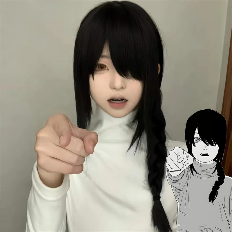애니메이션 체인소맨 나유타 성인 코스프레 가발 검정 긴 - Anime Cosplay Chainsaw Man 리뷰 및 가격