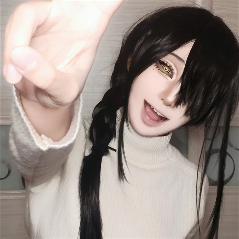 애니메이션 체인소맨 나유타 성인 코스프레 가발 검정 긴 - Anime Cosplay Chainsaw Man 리뷰 및 가격
