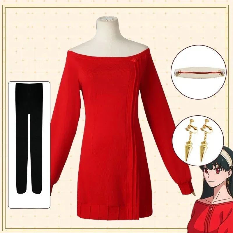 Yor Forger 코스프레 긴 빨간색 뜨개질 스웨터  - Anime Cosplay Yor 리뷰 및 가격