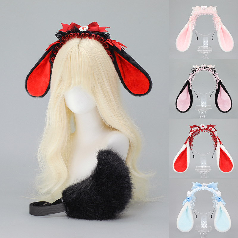 로리타 토끼 귀 머리띠 여자 소녀 거리 셀프 사진 액세 - Anime Cosplay Girl Photo 리뷰 및 가격